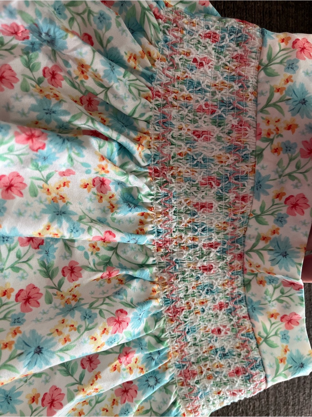 Girl Floral Smocked Waist Sundress Skirt - Pink & Aqua - Picture 3 of 4